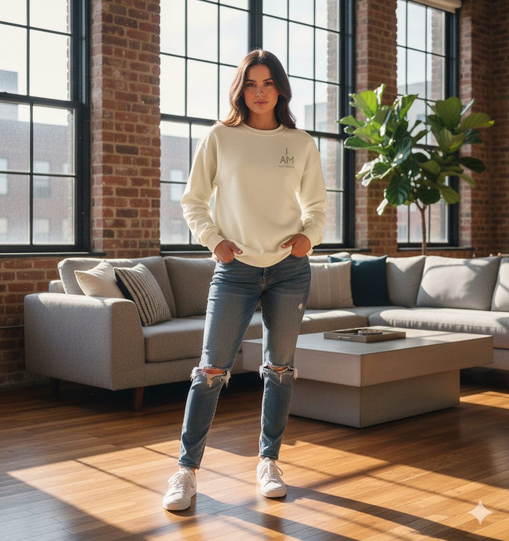 I AM Midweight Organic French Terry Crew-Dune