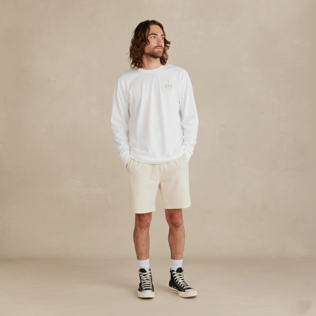I AM 100% Supima Cotton Long Sleeve Tee - White