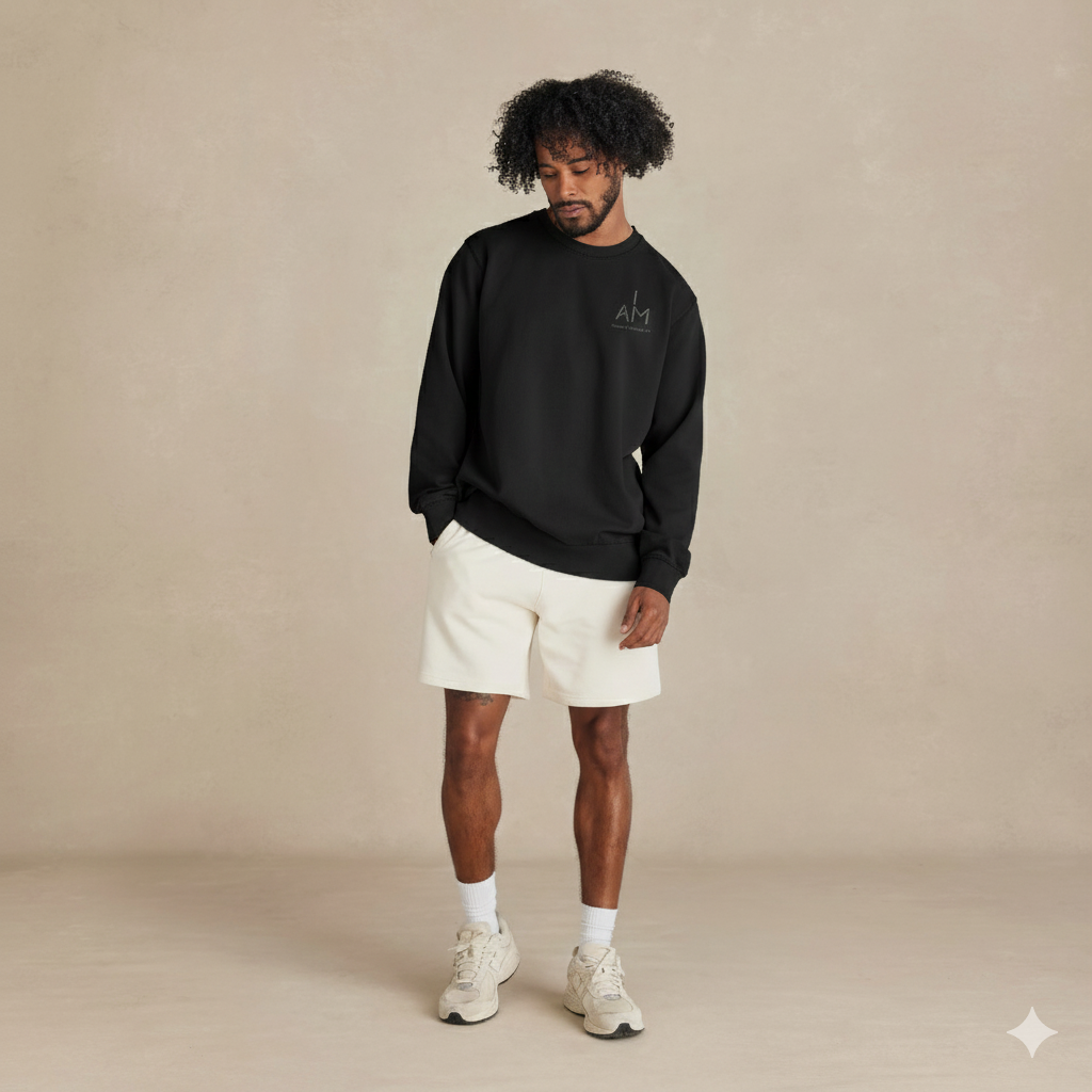 I AM Midweight Organic French Terry Crew-Black