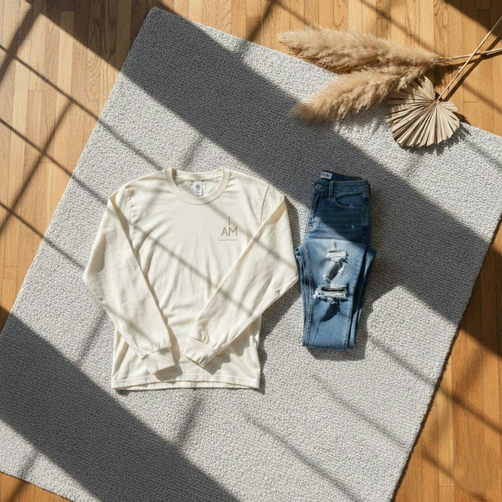 I AM Supima Long Sleeve Tee-Ivory