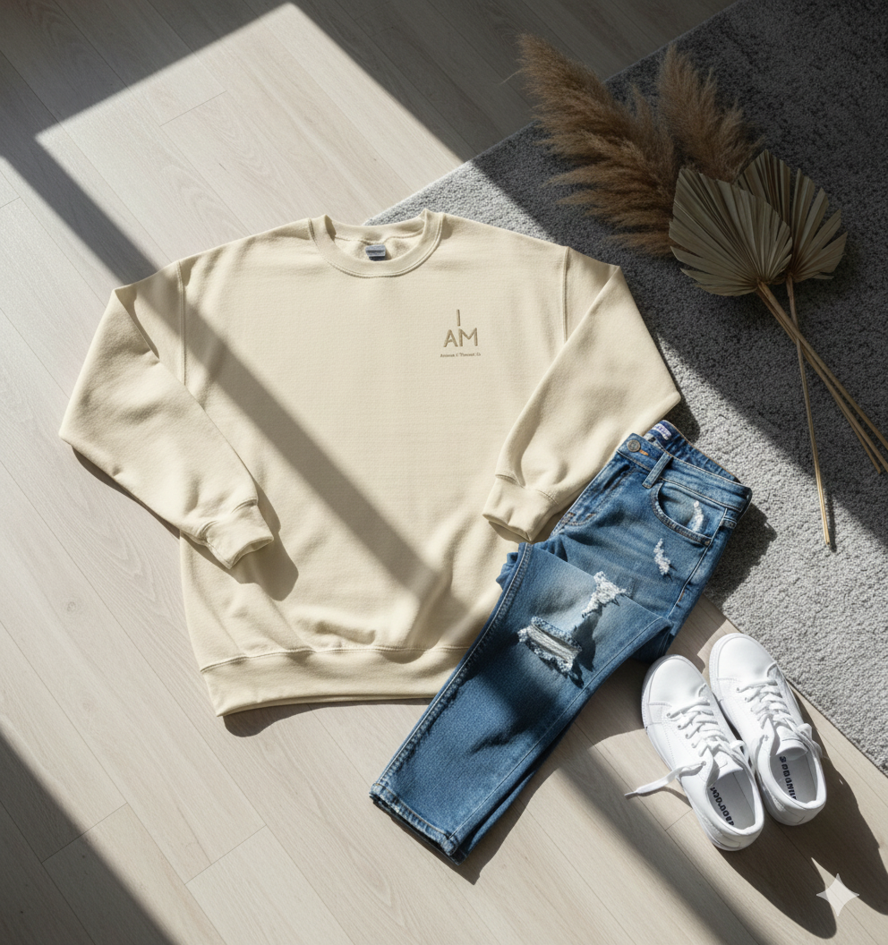 I AM Midweight Organic French Terry Crew-Dune